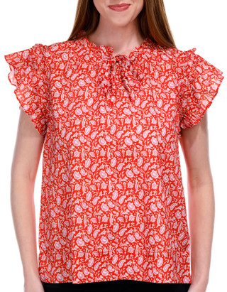 Thumbnail 1: Blue Sol Blue Sol Womens Floral Ruffle Sleeve Top 