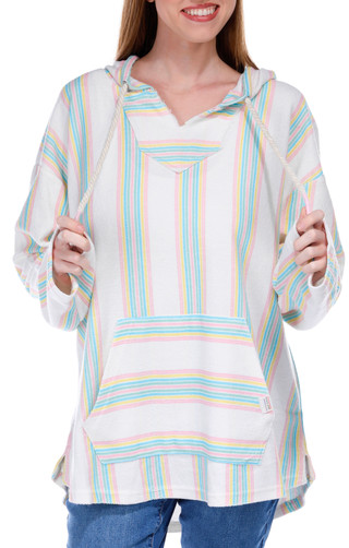 Thumbnail 14: EXIST Exist Juniors Striped Baja Seafoam Hoodie 