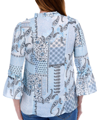 Thumbnail 6: ALEX + LILI Alex + Lili Womens 3/4 Sleeve Mixed Media Buttoned Top 