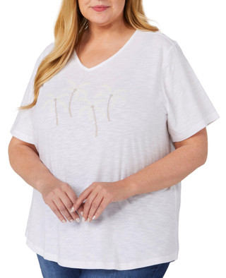 Thumbnail 1: Coral Bay Coral Bay Plus Seed Palm V-Neck Top 
