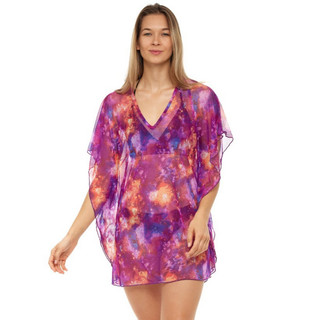 Thumbnail 2: Jordan Taylor Womens Violet V Neck Mesh Caftan Cover Up 