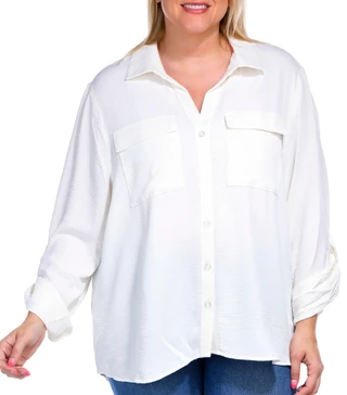 Thumbnail 4: Zac & Rachel Zac & Rachel Plus 3/4 Roll Sleeve Crinkled Crepe Top 