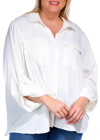 Thumbnail 1: Zac & Rachel Zac & Rachel Plus 3/4 Roll Sleeve Crinkled Crepe Top 