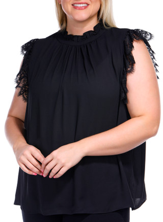 Thumbnail 8: Catherine Malandrino Catherine Malandrino Plus Sleeveless Ruffle Mock Neck Top 