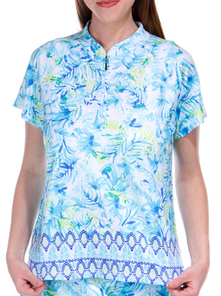 Thumbnail 1: Coral Bay Golf Coral Bay Golf Petite Print 1/4 Zip Short Sleeve Top 