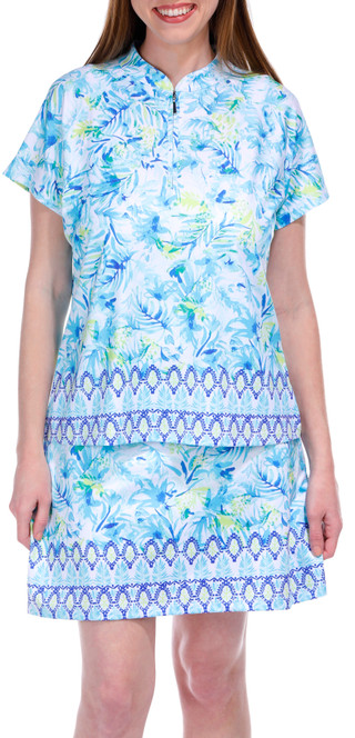 Thumbnail 4: Coral Bay Golf Coral Bay Golf Petite Print 1/4 Zip Short Sleeve Top 