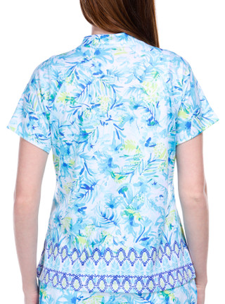 Thumbnail 3: Coral Bay Golf Coral Bay Golf Petite Print 1/4 Zip Short Sleeve Top 