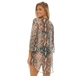 Thumbnail 4: Jordan Taylor Womens Snakeskin V Neck Bell Sleeve Cover Up Tunic 