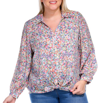 Thumbnail 8: ZAC AND RACHEL Zac and Rachel Plus Long Sleeve Tie Front Slub Top 