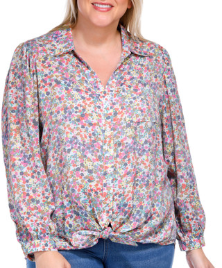 Thumbnail 1: ZAC AND RACHEL Zac and Rachel Plus Long Sleeve Tie Front Slub Top 