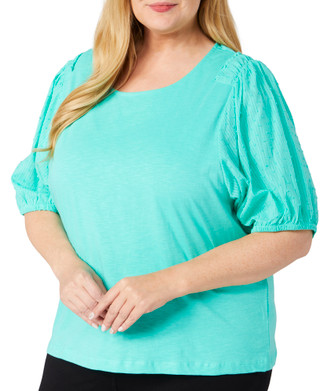 Thumbnail 1: Kaktus Kaktus Plus Short Sleeve Slub Knit Textured Top 
