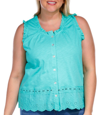 Thumbnail 1: Kaktus Kaktus Plus Sleeveless Button Front Eyelet Slub Top 
