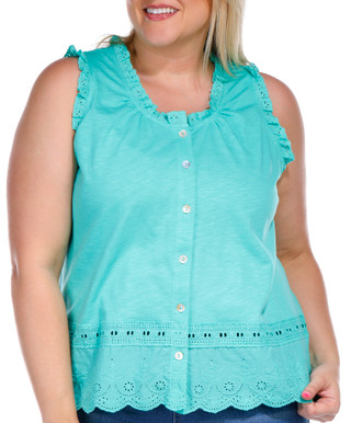 Thumbnail 4: Kaktus Kaktus Plus Sleeveless Button Front Eyelet Slub Top 