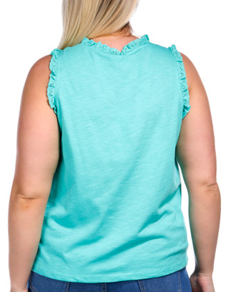 Thumbnail 3: Kaktus Kaktus Plus Sleeveless Button Front Eyelet Slub Top 