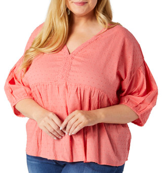 Thumbnail 1: Kaktus Kaktus Plus 3/4 Sleeve Textured Woven Top 