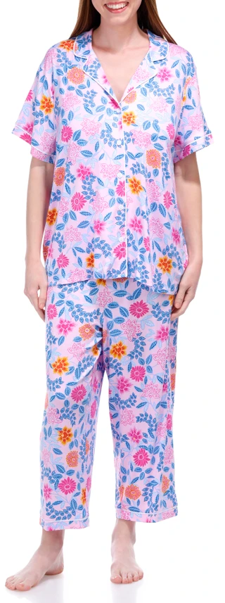 Thumbnail 1: Ellen Tracy Ellen Tracy Womens 2 Pc Short Sleeve Floral Sleepwear Set 
