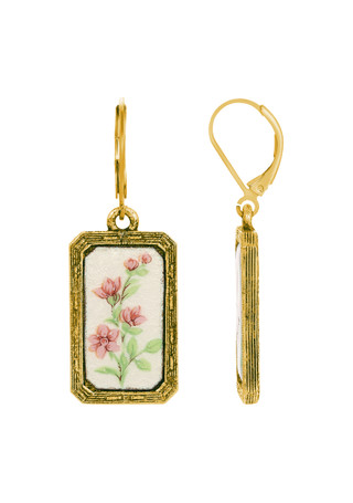 Thumbnail 1: 1928 Jewelry 1928 Jewelry Enamel Flower Rectangle Earrings 