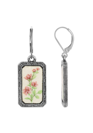 Thumbnail 1: 1928 Jewelry 1928 Jewelry Enamel Flower Rectangle Earrings 