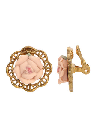 Thumbnail 1: 1928 Jewelry 1928 Jewelry Porcelain Rose Round Clip On Earrings 