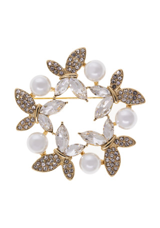 Thumbnail 1: 1928 Jewelry 1928 Jewelry Crystal Faux Pearl Round Butterfly Pin 