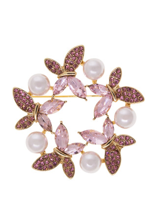 Thumbnail 1: 1928 Jewelry 1928 Jewelry Crystal Faux Pearl Round Butterfly Pin 