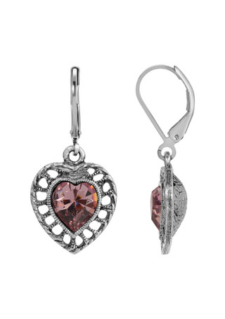 Thumbnail 1: 1928 Jewelry Silvertone Filigree Color Heart Earrings 
