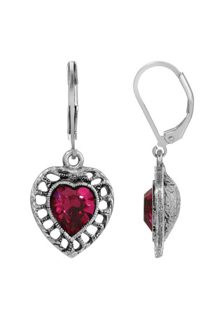 Thumbnail 1: 1928 Jewelry Silvertone Filigree Color Heart Earrings 