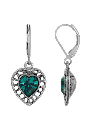 Thumbnail 1: 1928 Jewelry Silvertone Filigree Color Heart Earrings 