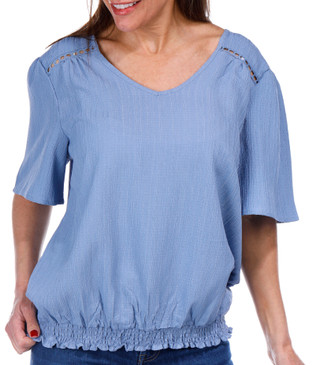 Thumbnail 2: ADRIENNE VITTADINI Adrienne Vittadini Womens Textured Short Sleeve Crinkle Top 