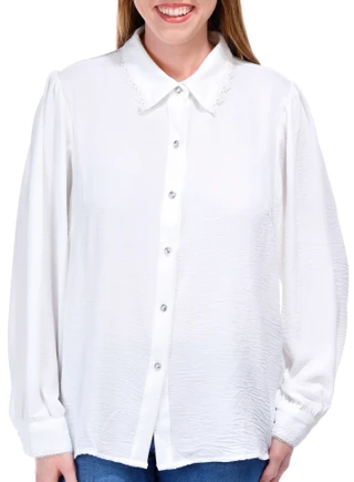Thumbnail 1: Juniper + Lime Juniper + Lime Womens Solid Buttoned Long Sleeve Top 