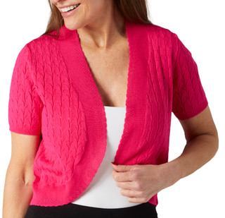 Thumbnail 2: Nina Leonard Nina Leonard Womens Solid Open Knit Short Sleeve Bolero 