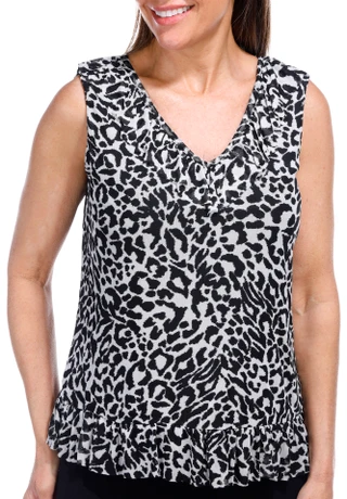 Thumbnail 1: Juniper + Lime Juniper + Lime Petite Sleeveless Mesh Ruffle Hem Top 