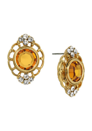 Thumbnail 2: 1928 Jewelry 1928 Jewelry Round Color Glass Button Earrings 