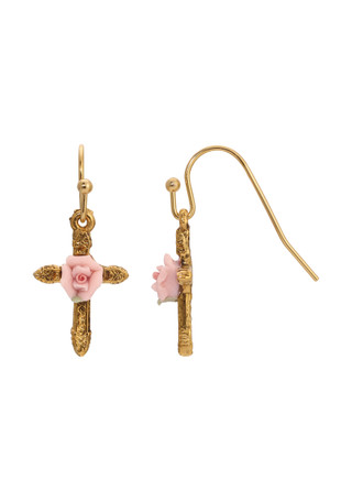 Thumbnail 1: 1928 Jewelry 1928 Jewelry Pink Flower Cross Earrings 