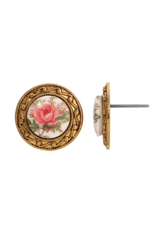 Thumbnail 1: 1928 Jewelry 1928 Jewelry White & Pink Rose Decal Stud Earrings 