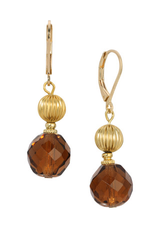Thumbnail 1: 1928 Jewelry 1928 Jewelry 14K Gold Dipped Topaz Glass Bead Earrings 