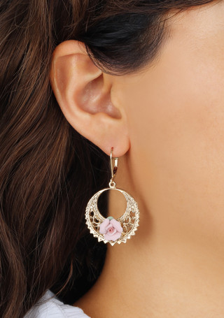 Thumbnail 2: 1928 Jewelry 1928 Jewelry 14K Gold Dipped Rose Front Hoop Earrings 