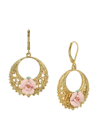 Thumbnail 1: 1928 Jewelry 1928 Jewelry 14K Gold Dipped Rose Front Hoop Earrings 