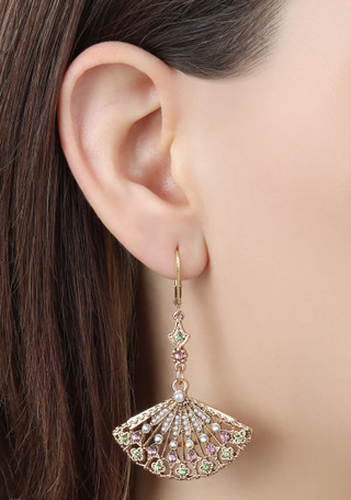 Thumbnail 2: 1928 Jewelry 1928 Jewelry Filigree Fan With Color Crystal Earrings 