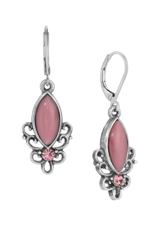 Thumbnail 1: 1928 Jewelry 1928 Jewelry Silver Tone Pink Leverback Earrings 
