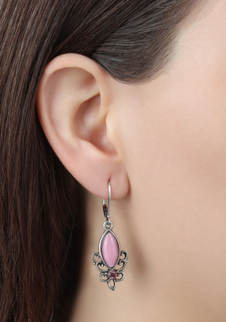 Thumbnail 2: 1928 Jewelry 1928 Jewelry Silver Tone Pink Leverback Earrings 