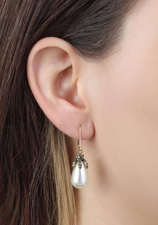 Thumbnail 2: 1928 Jewelry 1928 Jewelry Faux Pearl AB Crystal Teardrop Earrings 