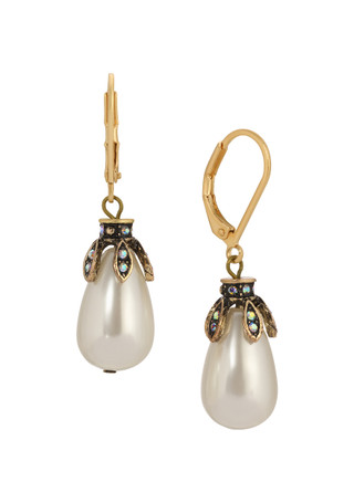 Thumbnail 1: 1928 Jewelry 1928 Jewelry Faux Pearl AB Crystal Teardrop Earrings 