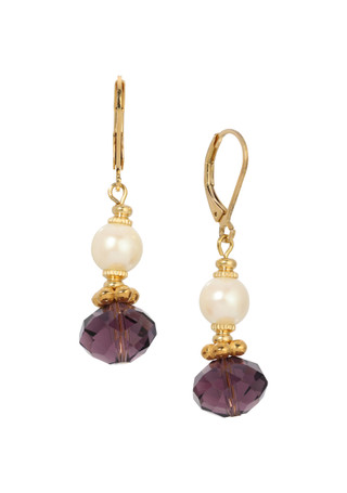 Thumbnail 1: 1928 Jewelry 1928 Jewelry Faux Pearl Purple Bead Earrings 