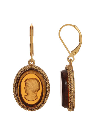Thumbnail 1: 1928 Jewelry 1928 Jewelry Oval Smoke Topaz Glass Earrings 