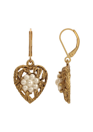 Thumbnail 1: 1928 Jewelry 1928 Jewelry 14K Gold Dipped Heart Faux Pearl Earrings 