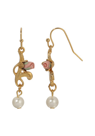 Thumbnail 1: 1928 Jewelry 1928 Jewelry Faux Pearl Rose Drop Earrings 