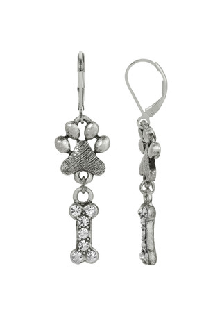 Thumbnail 1: 1928 Jewelry 1928 Jewelry Crystal Paw & Bone Leverback Earrings 