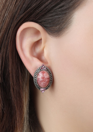 Thumbnail 2: 1928 Jewelry 1928 Jewelry Pink Oval Stone Stud Earrings 