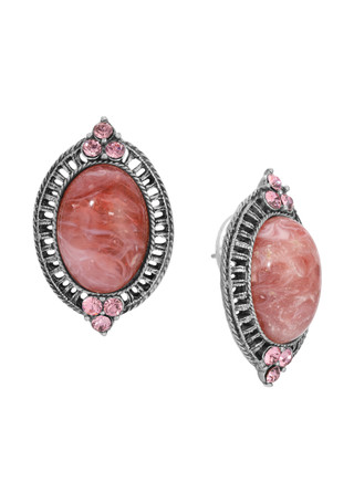 Thumbnail 1: 1928 Jewelry 1928 Jewelry Pink Oval Stone Stud Earrings 